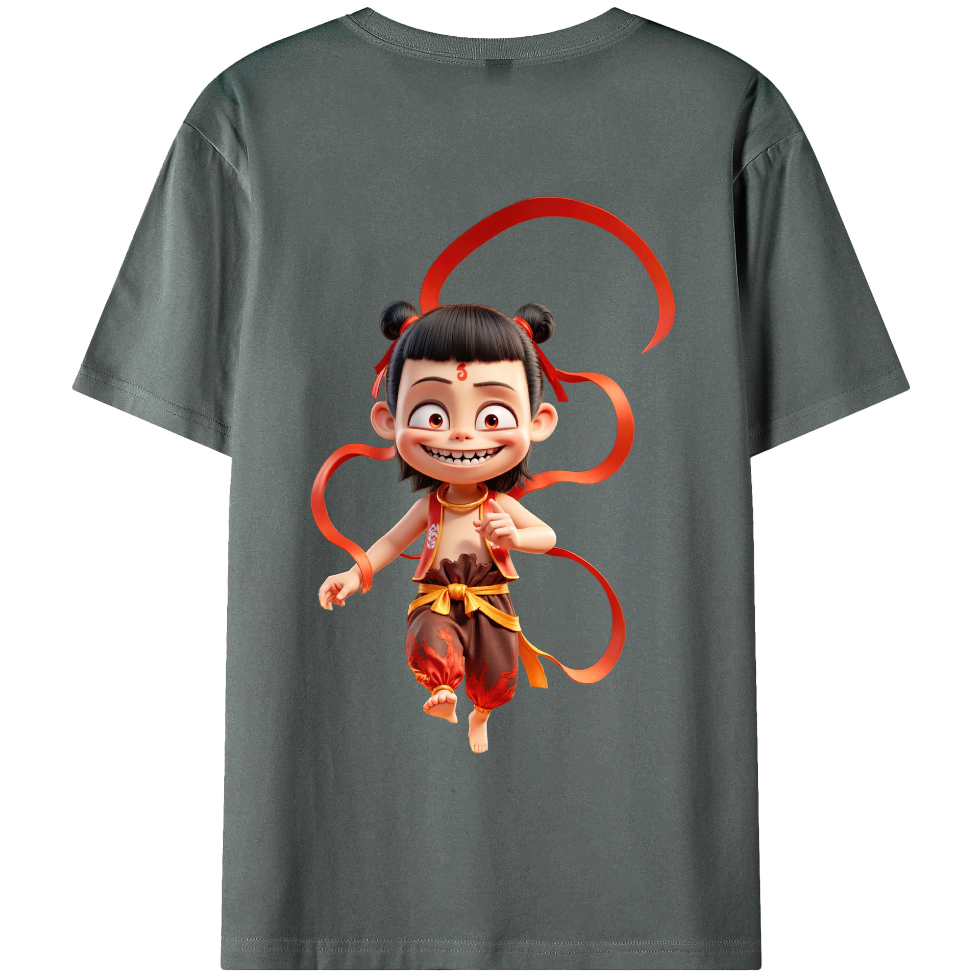 （画像用） Ne Zha 2 ナタ 魔童の大暴れ 綿100％ メンズ半袖Tシャツ（バックプリント） 通気性